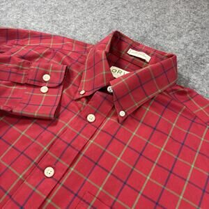 Orvis Men's Large Cotton Button Down Shirt Red Green Blue Plaid Long Sleeve